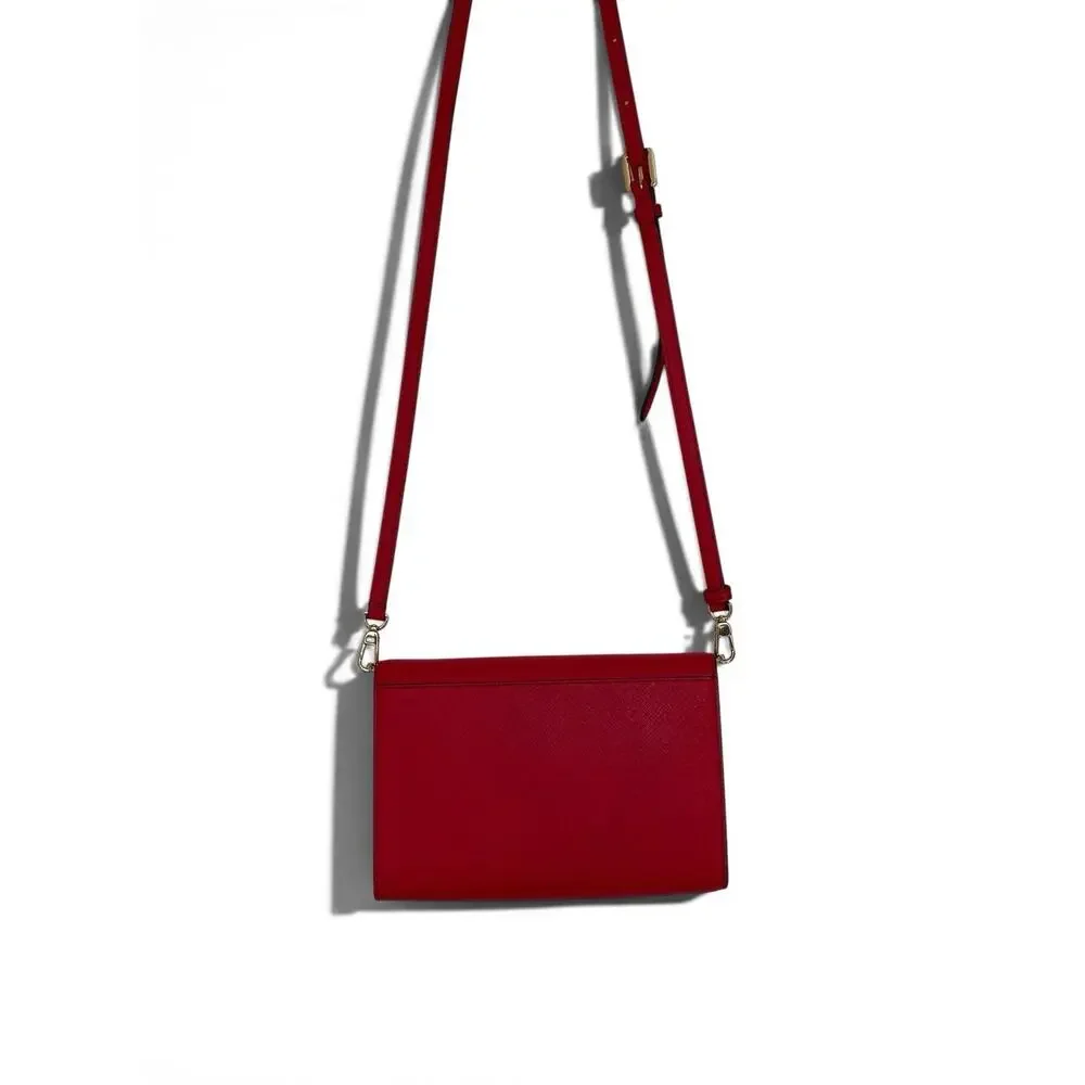 TORY BURCH Leather Crossbody Bag with Gold Hardware - Poppy Red Color